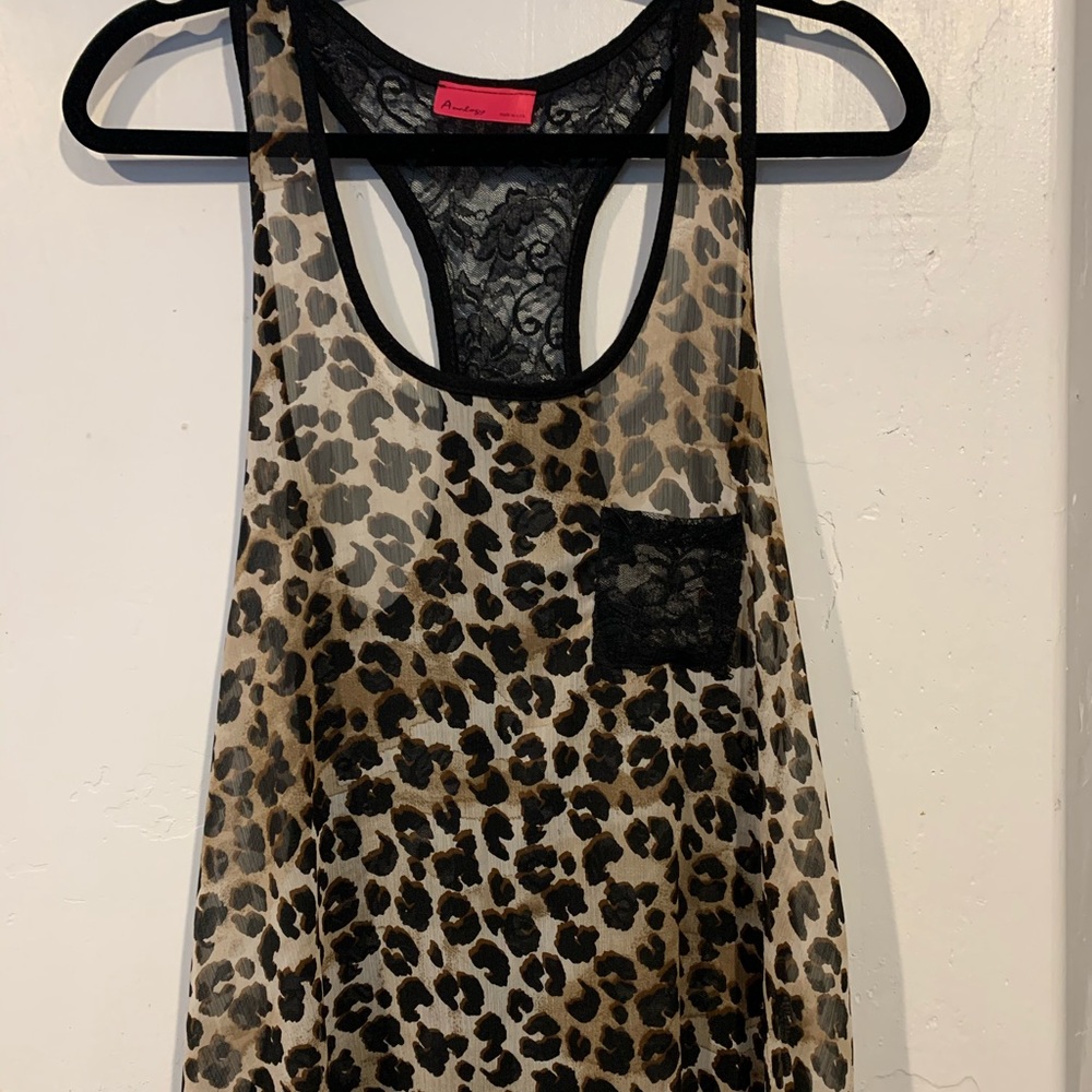 Chiffon leopard print top back lace
